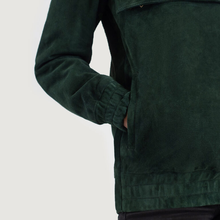 Womens Zest Green Hooded Suede Pullover Jacket Close-Up-9-1686937537347
